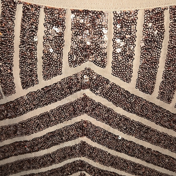 BCBGMaxAzria Sequin Chevron Mini Skirt - Rose GOLD  And Tan Fabric XS NWT - Picture 9 of 10
